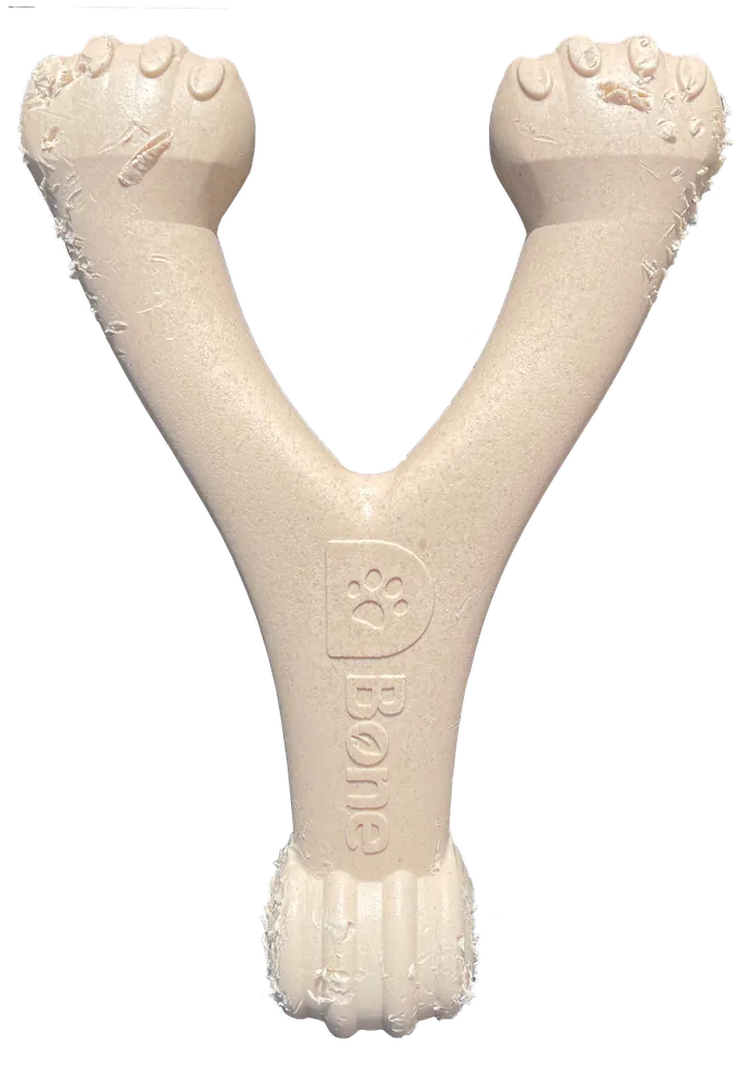 Light wear on a D-Bone Wishbone dog chew after regular chewing — still safe to use