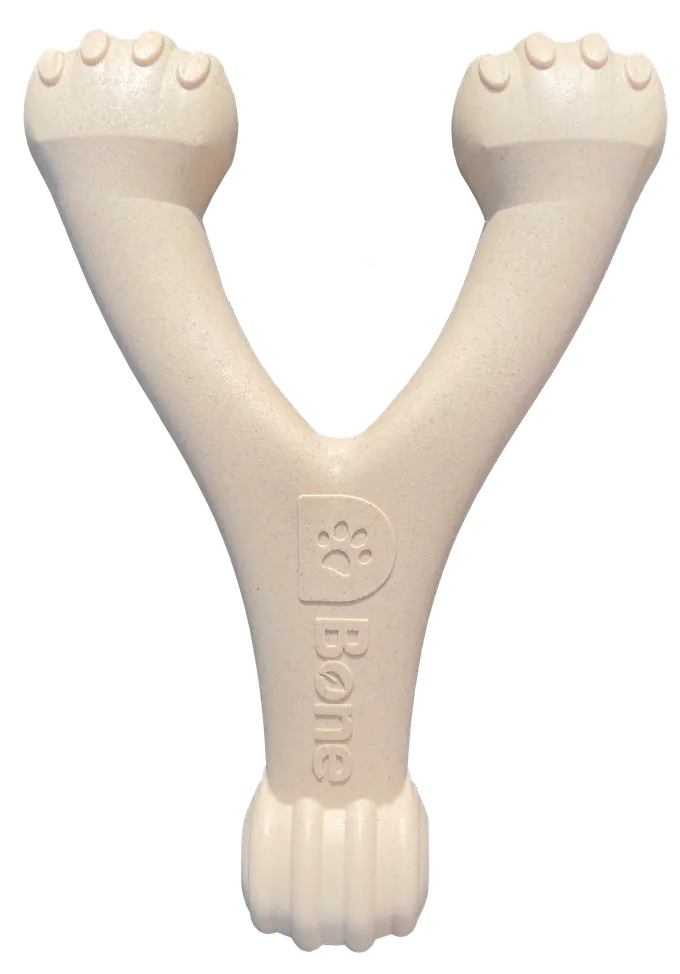 A new, unused D-Bone Wishbone dog chew — the starting point in this safety guide